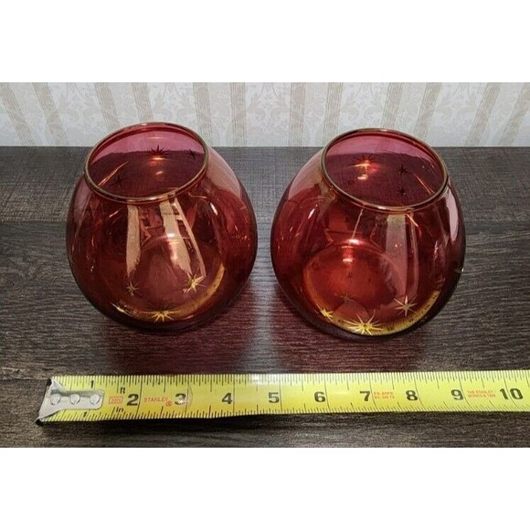 Bartlett Collins Atomic Star Cranberry Glass Vases Candle Holders 4.5" Set of 2 - Picture 8 of 10